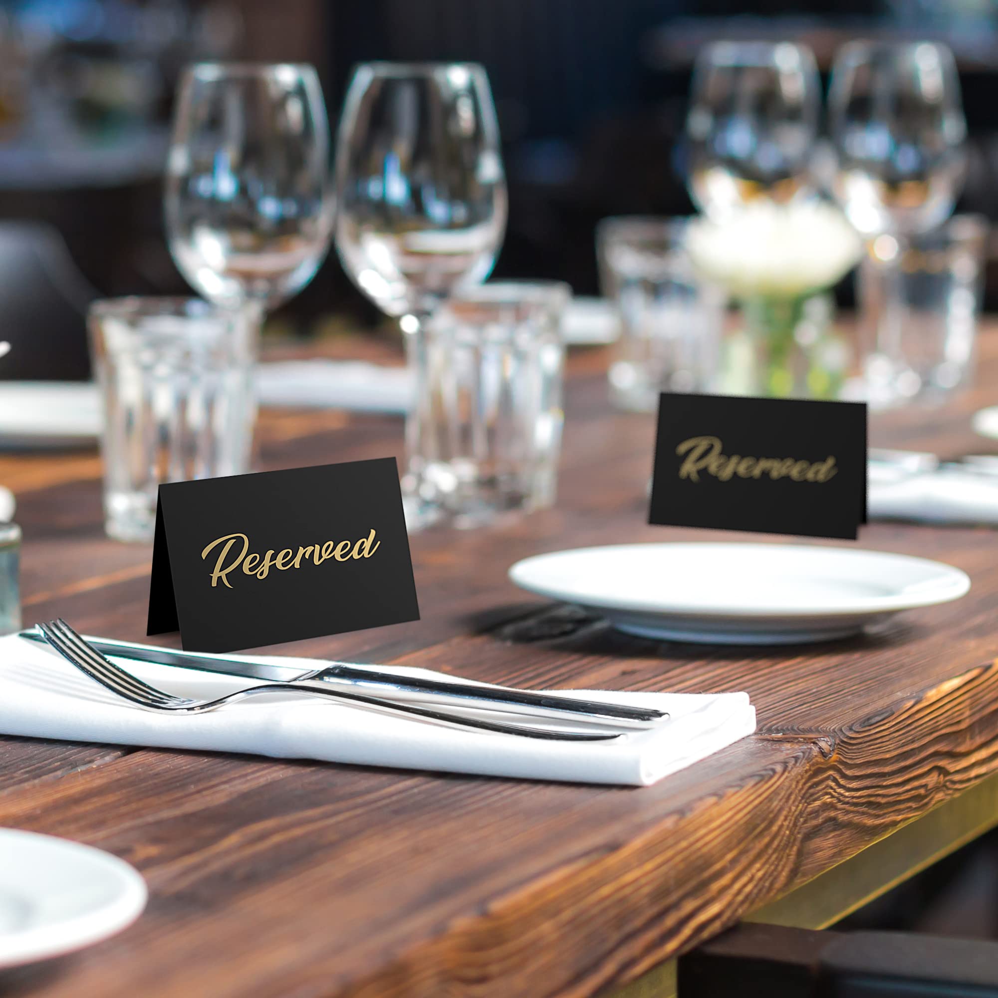 10 Black Reserved Signs with 30 Black Table Numbers and 10 Gold Table Number Holders