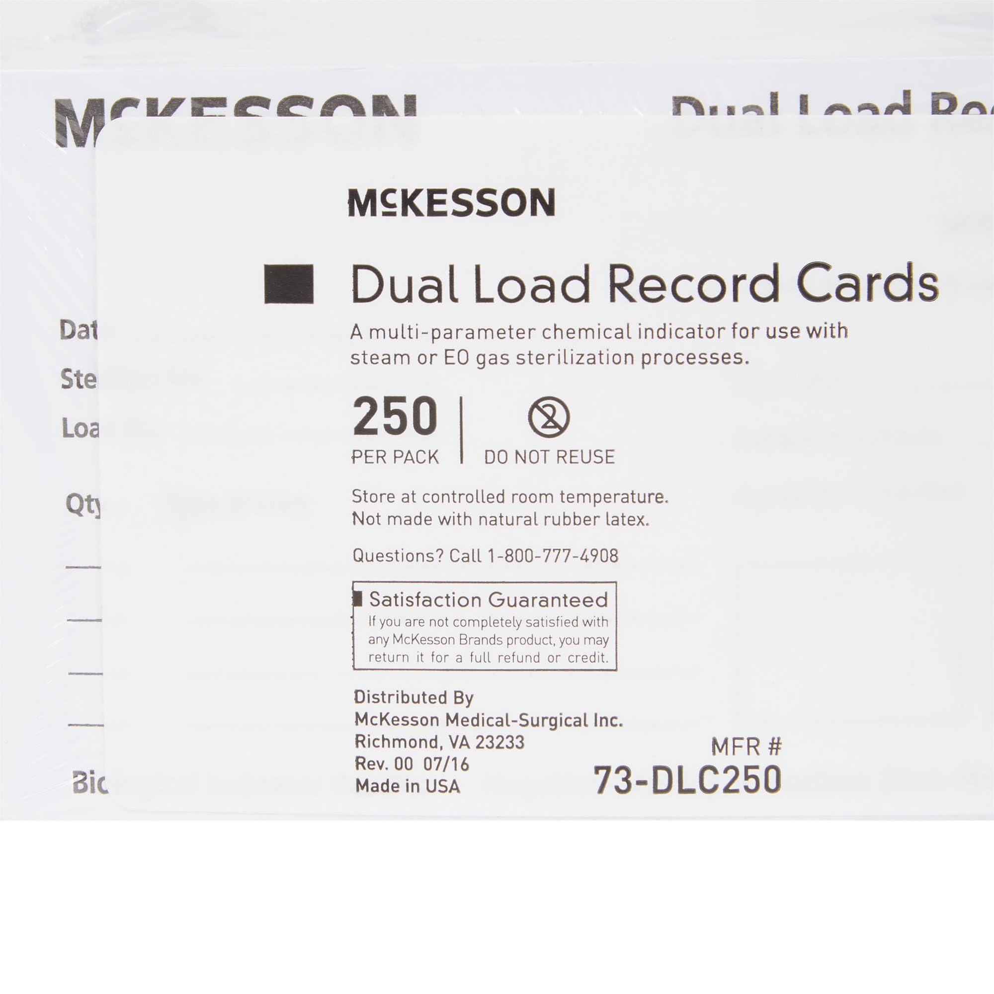 McKesson Dual Load Sterilization Record Card for Steam and EO Gas Processes - White, 3 in x 5 in, 250 Count, 1 Pack