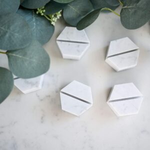 HelloPosh Marble hexagon place card holders | Escort card holders | Party favors | Photo display | Business card holder (12 Pack)