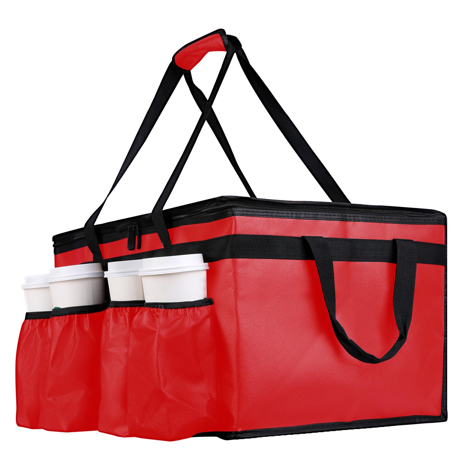 Insulated Food Delivery Bag with Cup Holders/Drink Carriers Premium XXL, Great for Beverages, Grocery, Pizza, Commercial Quality Hot and Cold Catering Bag for doordash 22x14x13 hot Boxes