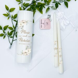 Unity Candles for Wedding, Unity Set, Custom and Personalized Pillar and Taper Candles, Unscented White Premium Wax, Religious and Wedding Ceremony, Special Events