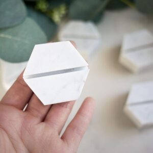 HelloPosh Marble hexagon place card holders | Escort card holders | Party favors | Photo display | Business card holder (12 Pack)