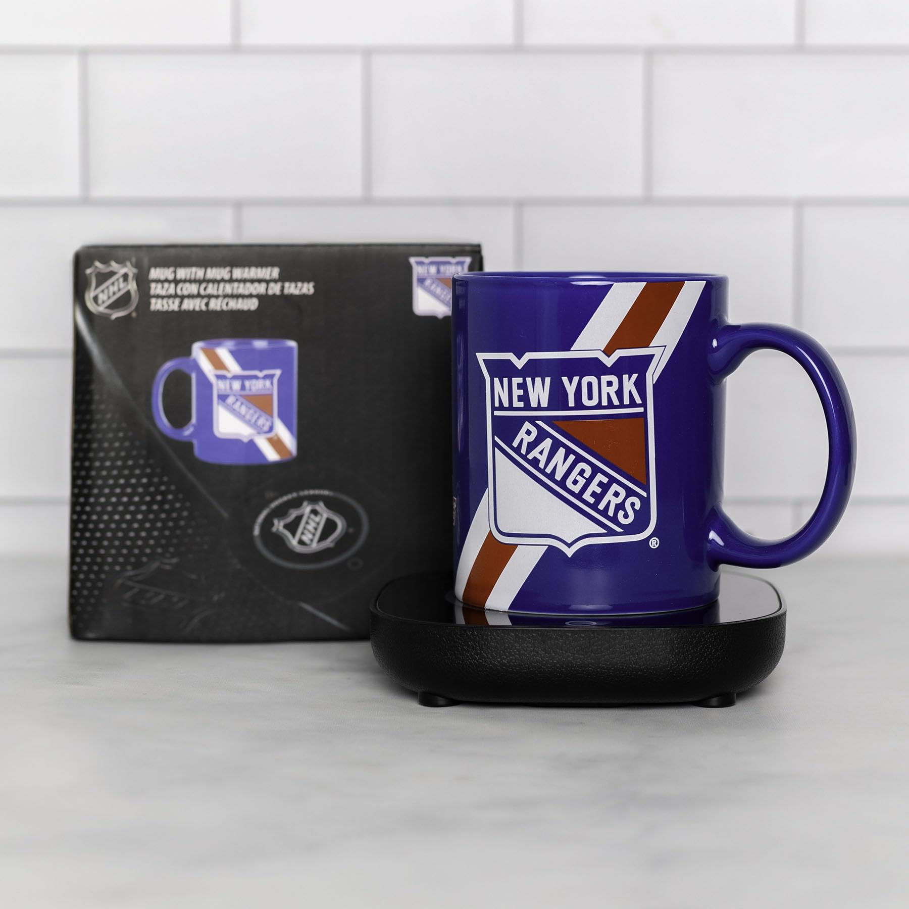 Uncanny New York Rangers Logo Mug Warmer with Mug Keeps Your Favorite Beverage Warm - Auto Shut On/Off