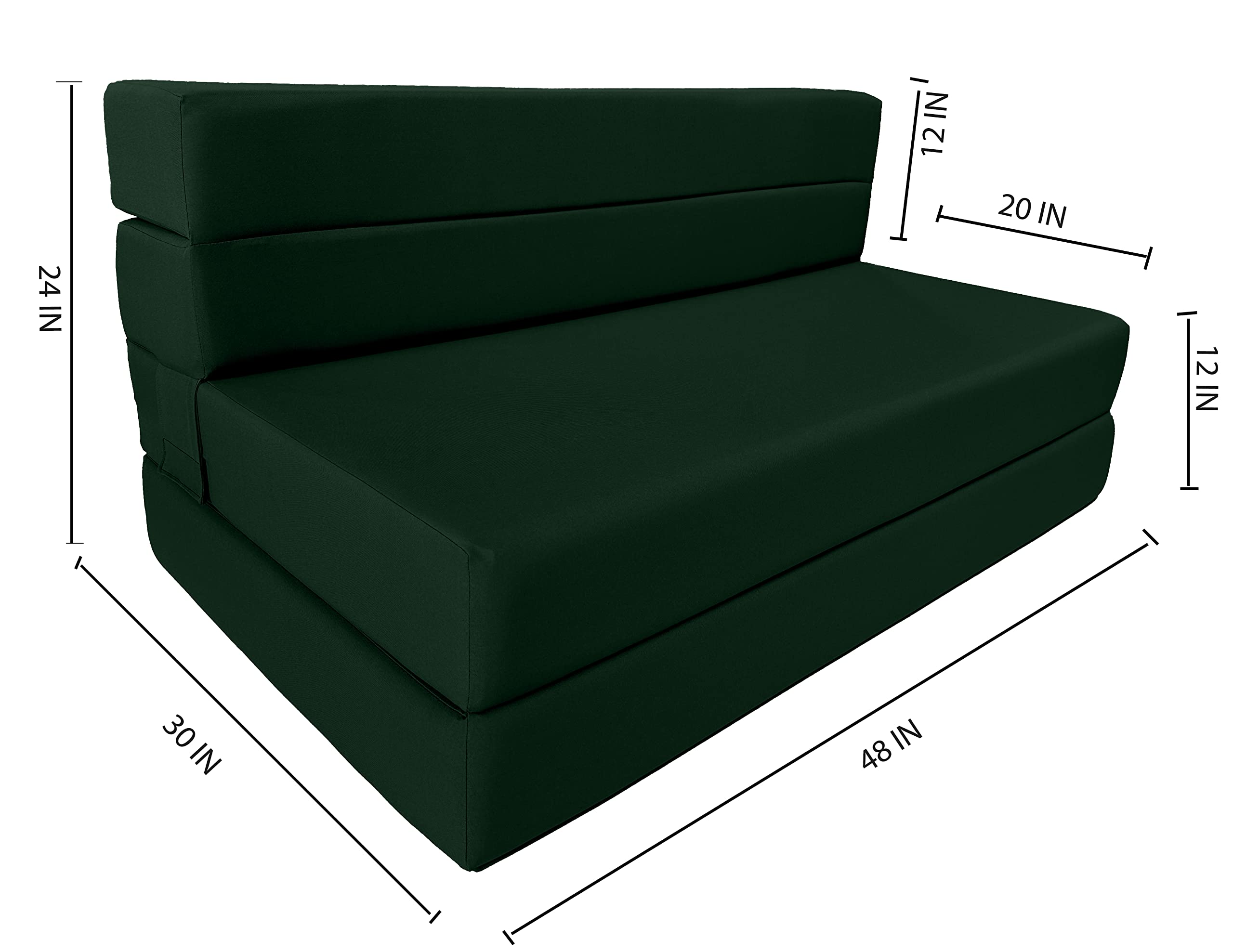 D&D Futon Furniture Portable Folding Bed Mattress, Studio Guest Beds, RV Mattresses, High Density Foam (Hunter Green, 6 x 48 x 80)