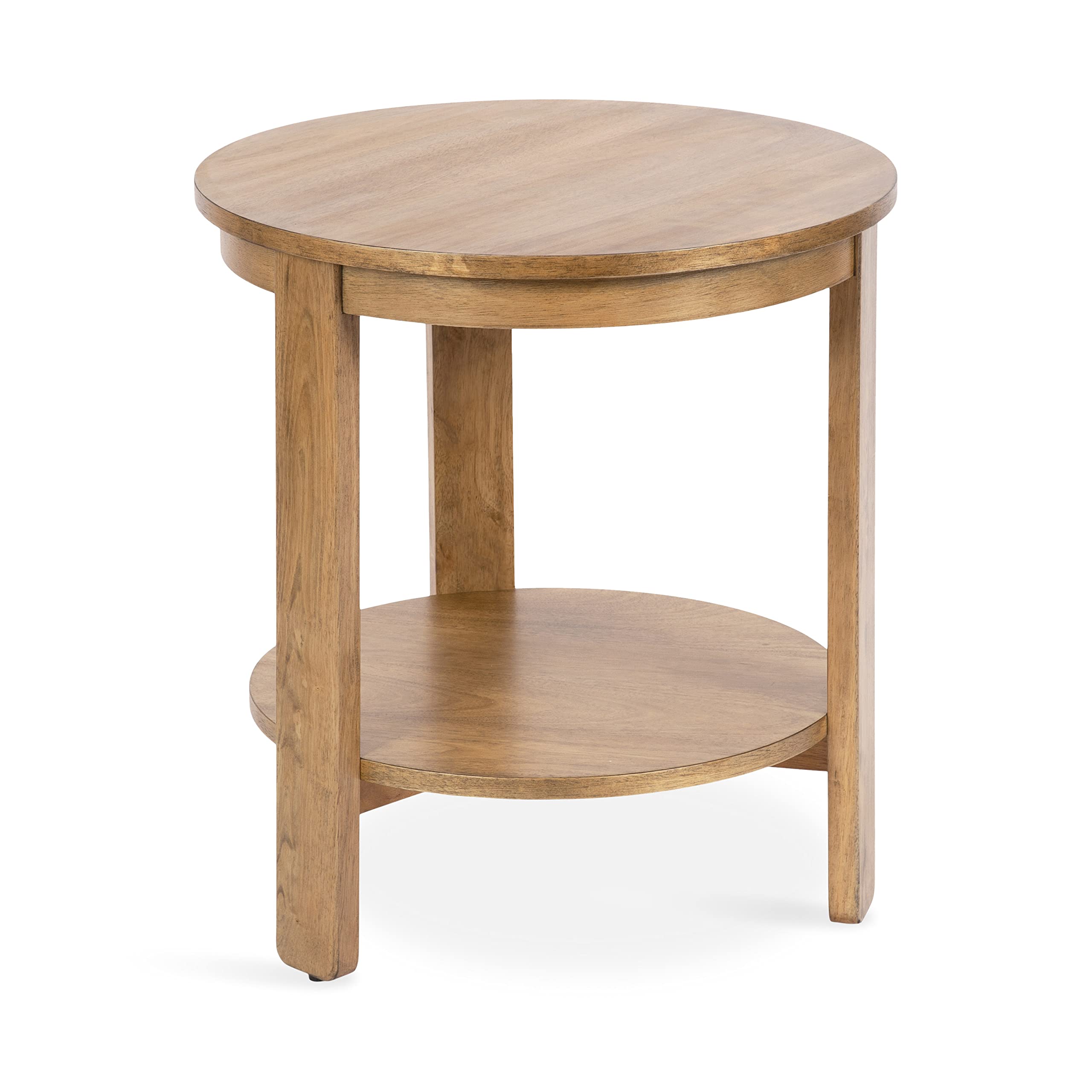 Kate and Laurel Foxford Tiered Round Side Table, 22 x 22 x 24, Natural Brown, Transitional Two-Tier Circle Nightstand Table with Storage and Resilient Wood Construction for Bedroom Decor