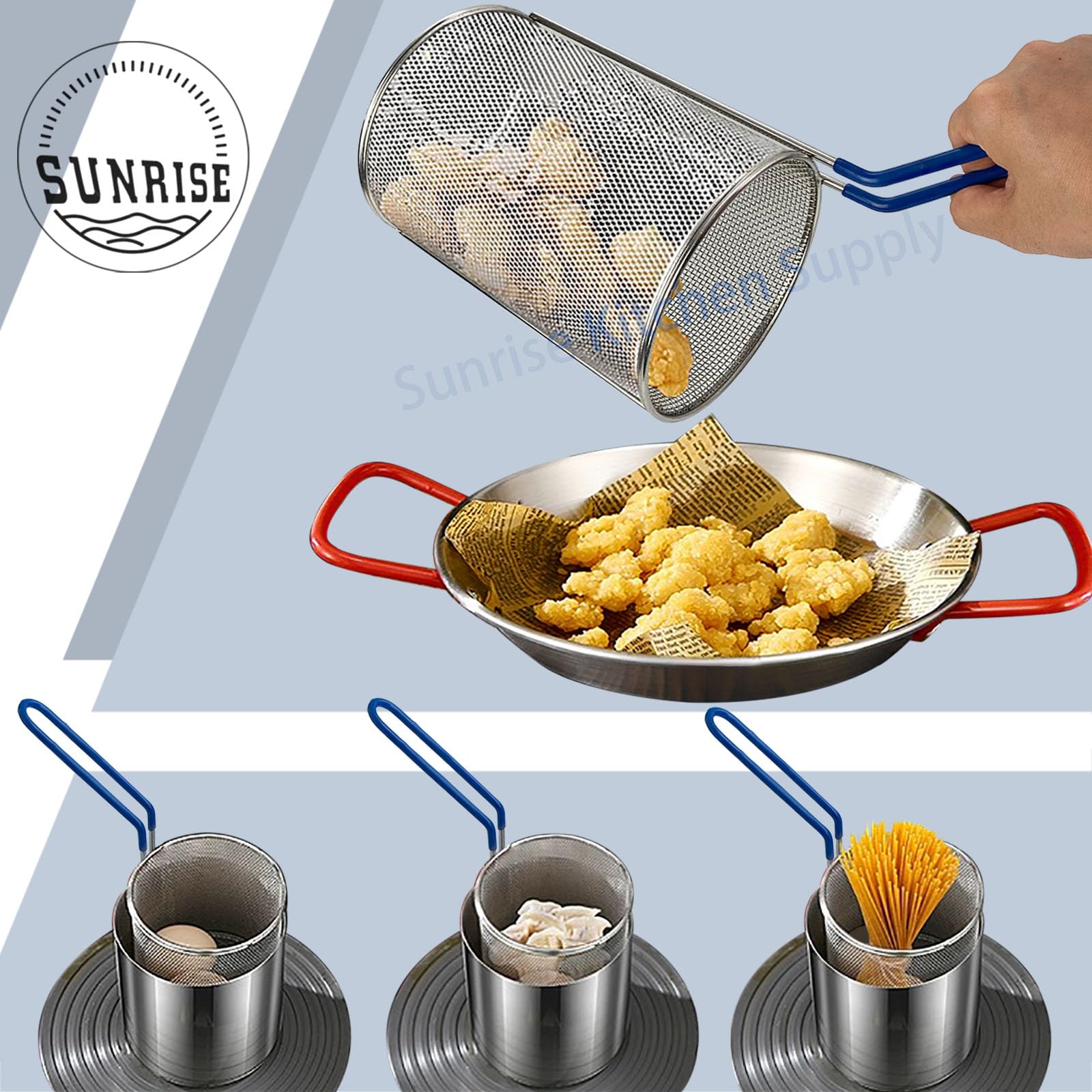 Sunrise Kitchen Supply Stainless Steel Pasta Boil Basket (2, 5" D x 9" H)