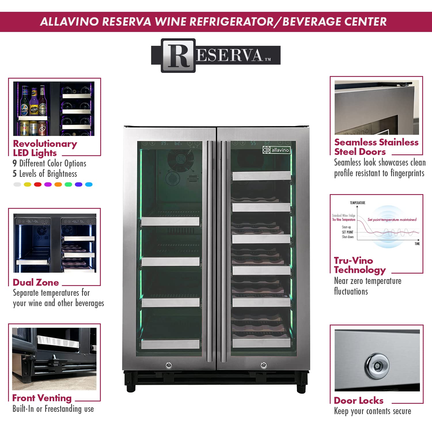 Allavino VSBCW34FD-2S Beverage Center, 24" Wide, Stainless Steel Front Shelves