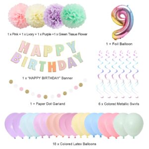 BRT Bearingshui 9th Birthday Decorations for Girls Boys, 40 Inch Rainbow Gradient Number 9 Balloon, 9th Birthday Balloon, Happy Birthday Banner, Children’s 9th Birthday Party Supplies for Kids