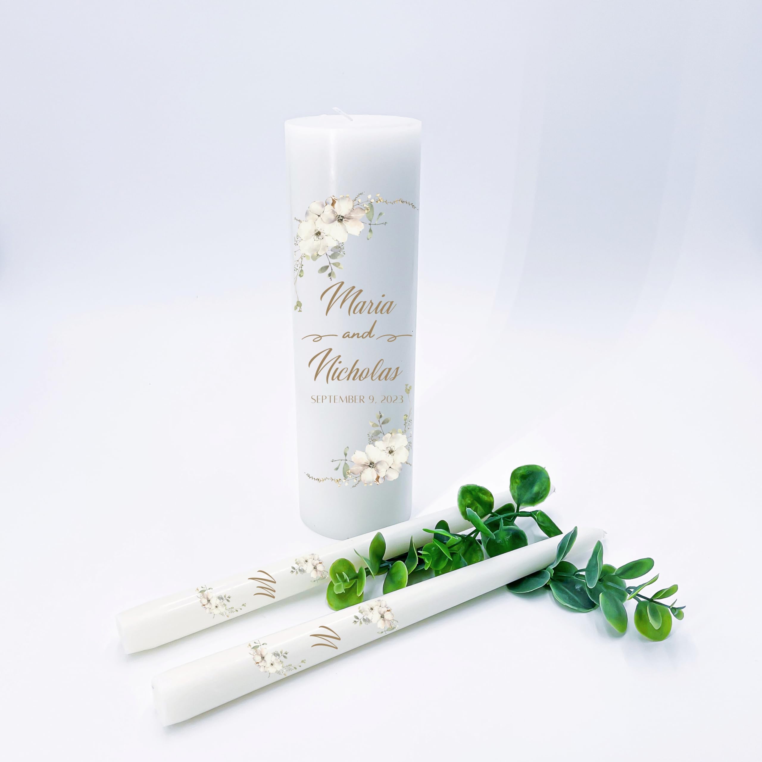 Unity Candles for Wedding, Unity Set, Custom and Personalized Pillar and Taper Candles, Unscented White Premium Wax, Religious and Wedding Ceremony, Special Events