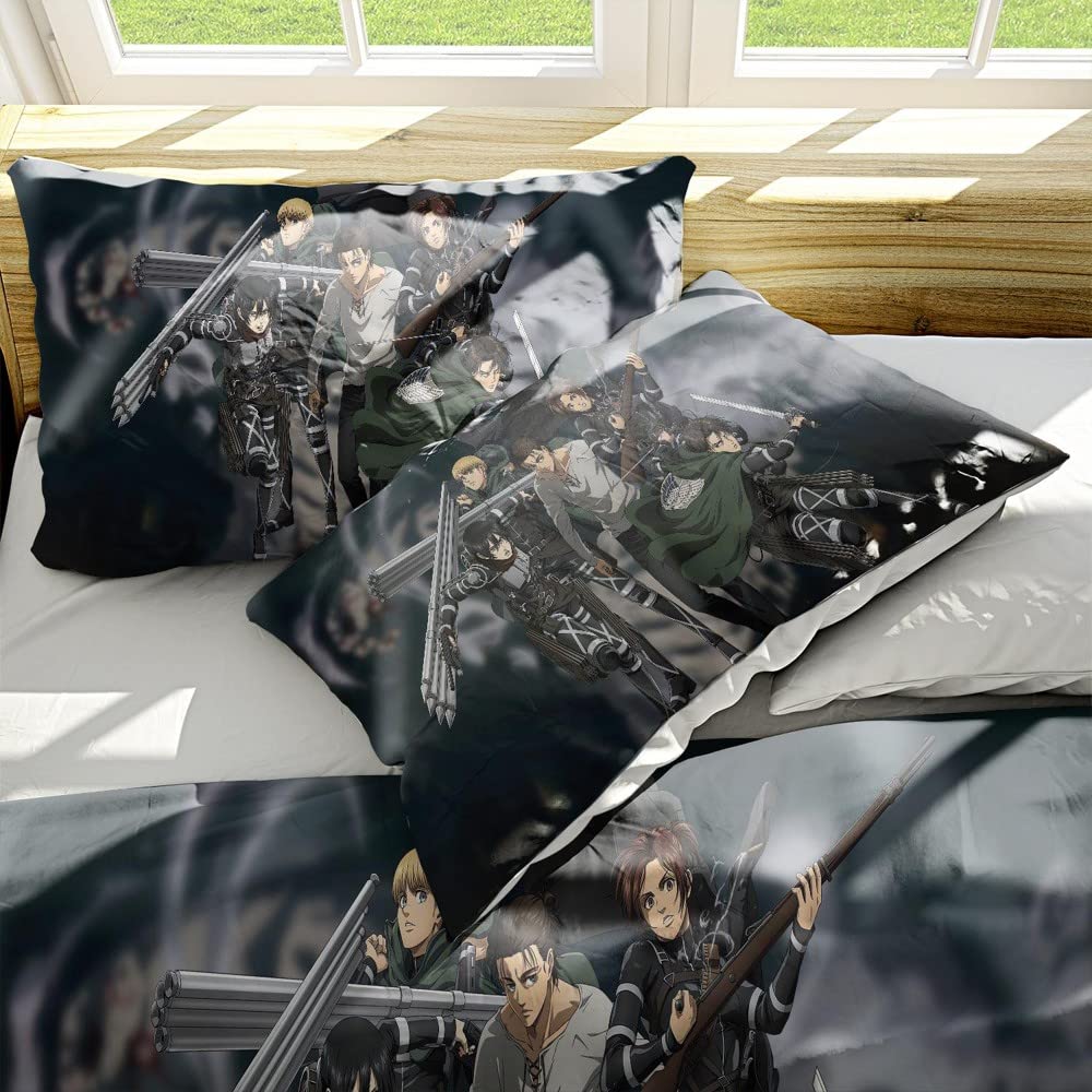 Attack on Giant Anime Soft 3D Printed Duvet Cover Bedding Set with Comforter Cover 3 Piece Set Includes 2 Pillowcases and 1 Duvet Cover Machine Washable (03,Twin (68"x86"))