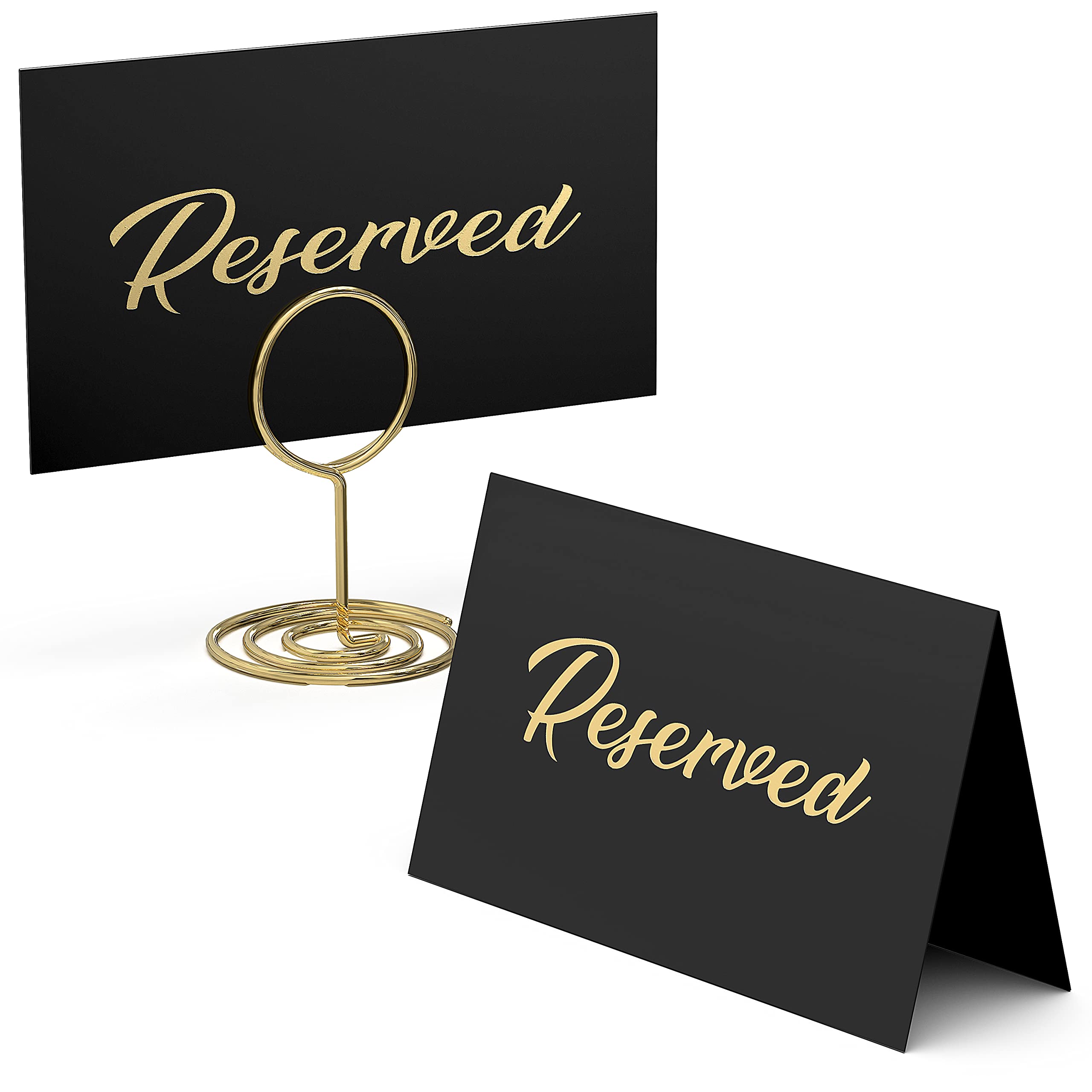 10 Pack Black Reserved Table Signs with 10 Gold Table Cards Holders