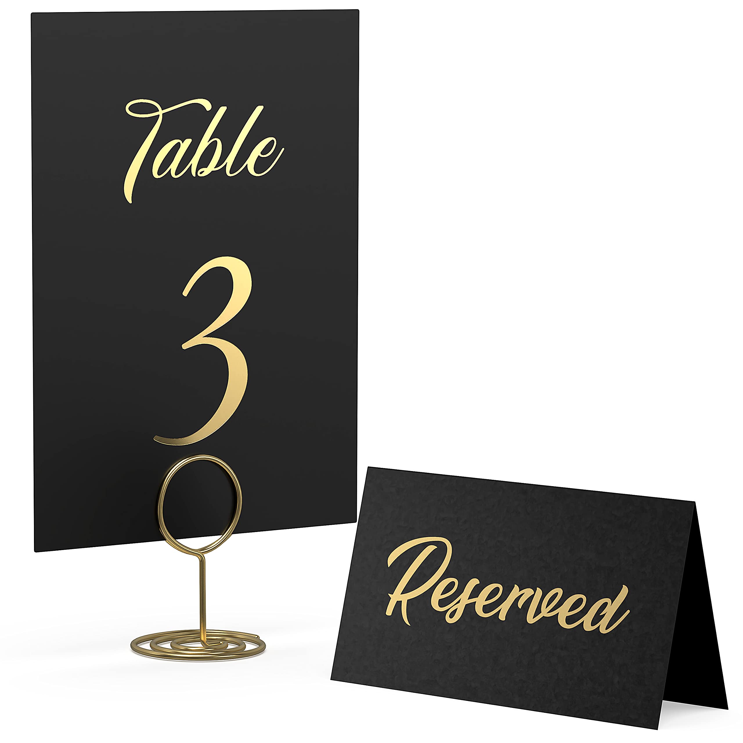 10 Black Reserved Signs with 30 Black Table Numbers and 10 Gold Table Number Holders