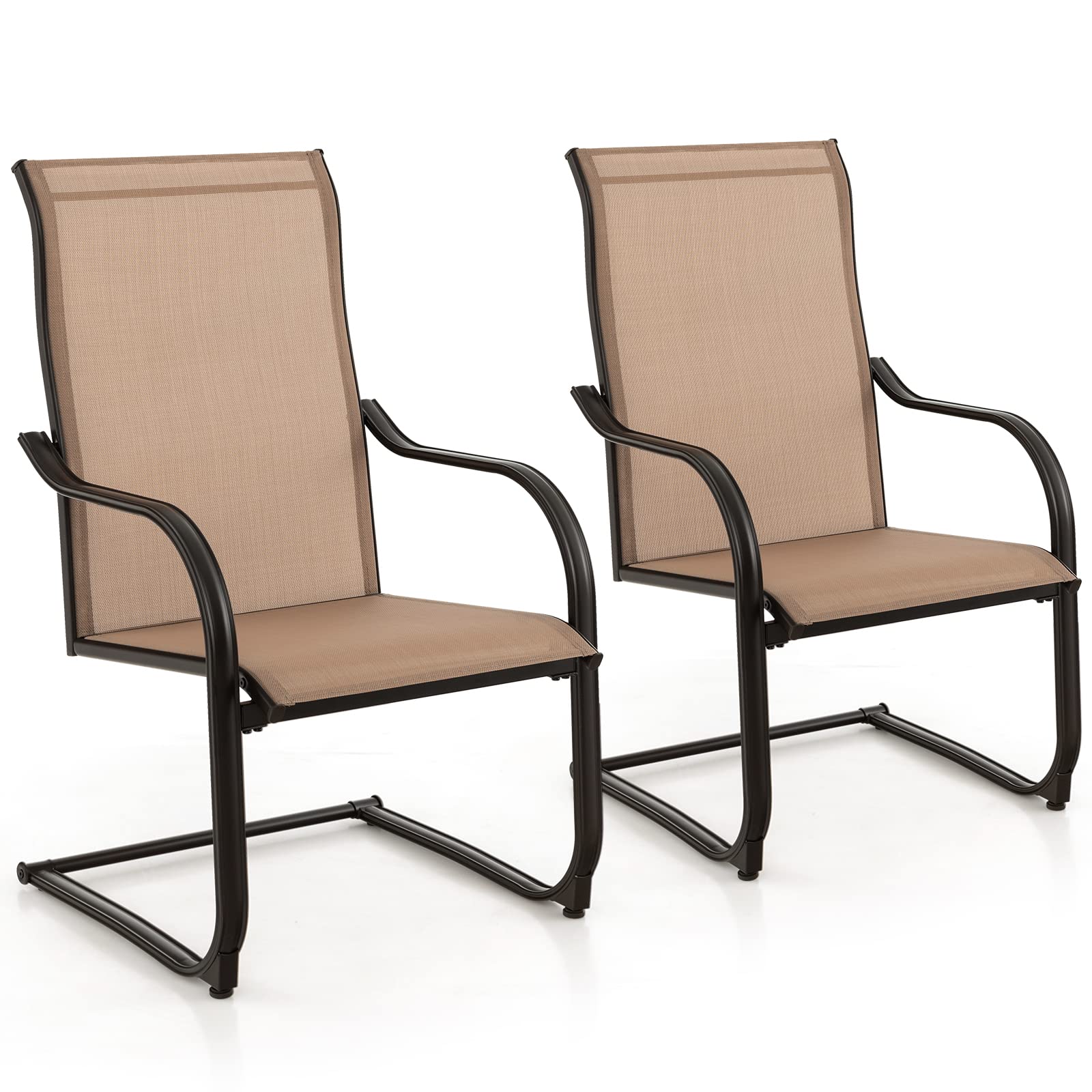 Giantex Patio Chairs Set of 2, High Back Outdoor Chairs w/Sled Base, All Weather Fabric, Heavy Duty Metal C-Spring Frame, Outside Dining Chairs for Lawn Deck Porch Balcony Backyard Pool