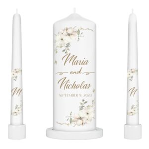 Unity Candles for Wedding, Unity Set, Custom and Personalized Pillar and Taper Candles, Unscented White Premium Wax, Religious and Wedding Ceremony, Special Events