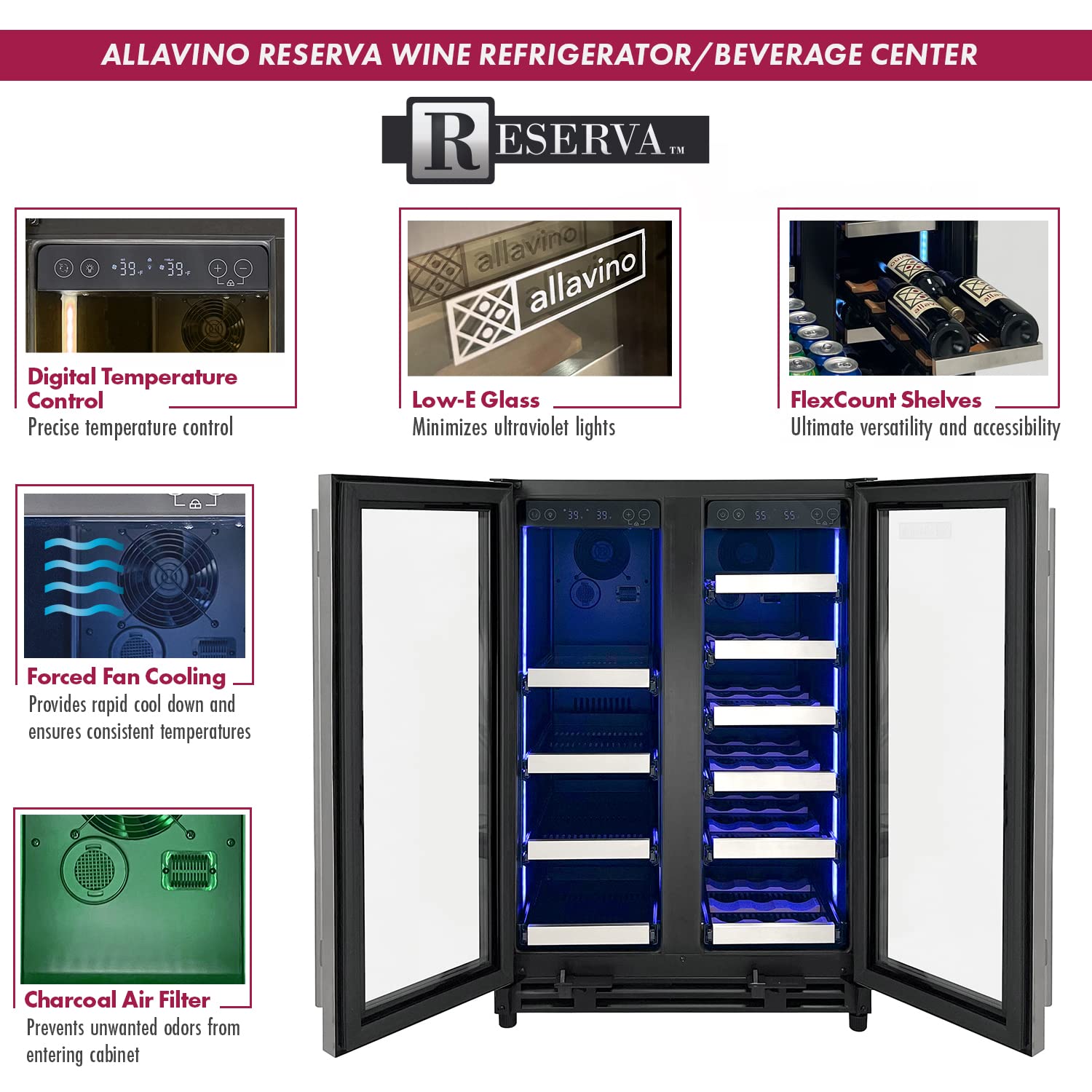 Allavino VSBCW34FD-2S Beverage Center, 24" Wide, Stainless Steel Front Shelves