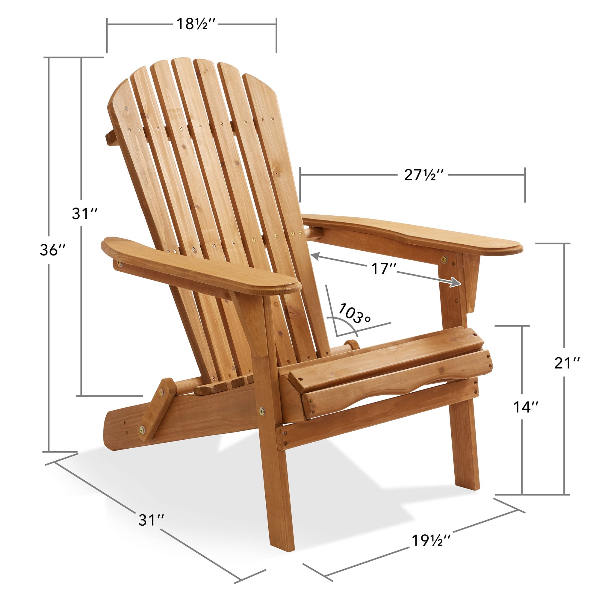 Casafield Folding Adirondack Chair, Set of 4 Cedar Wood Outdoor Fire Pit Lounge Chairs for Patio, Deck, Yard, Lawn and Garden Seating, Partially Pre-Assembled - Natural