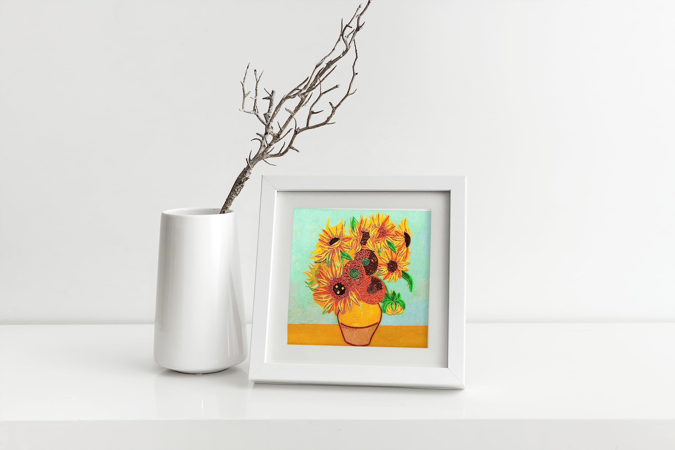 GREENHANDSHAKE Van Gogh's Vase with Sunflowers (1888) Quilling Art Greeting Card,Design Greeting Card for Birthday, Valentine's Day, Get Well, All Occasion. Framable Artwork for Art Lovers