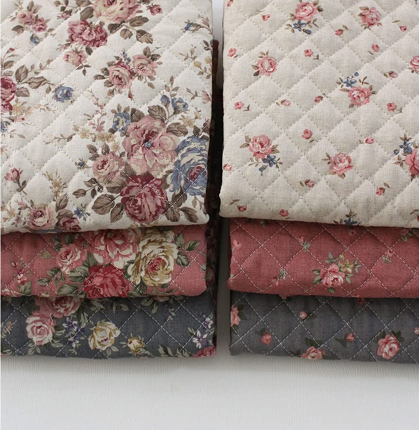 Pre Quilted Diamond Cotton Fabric by The Yard Single Face 44" Wide, Making for Padded Jacket, Interlinings Fabric (Antique Rose Pink)