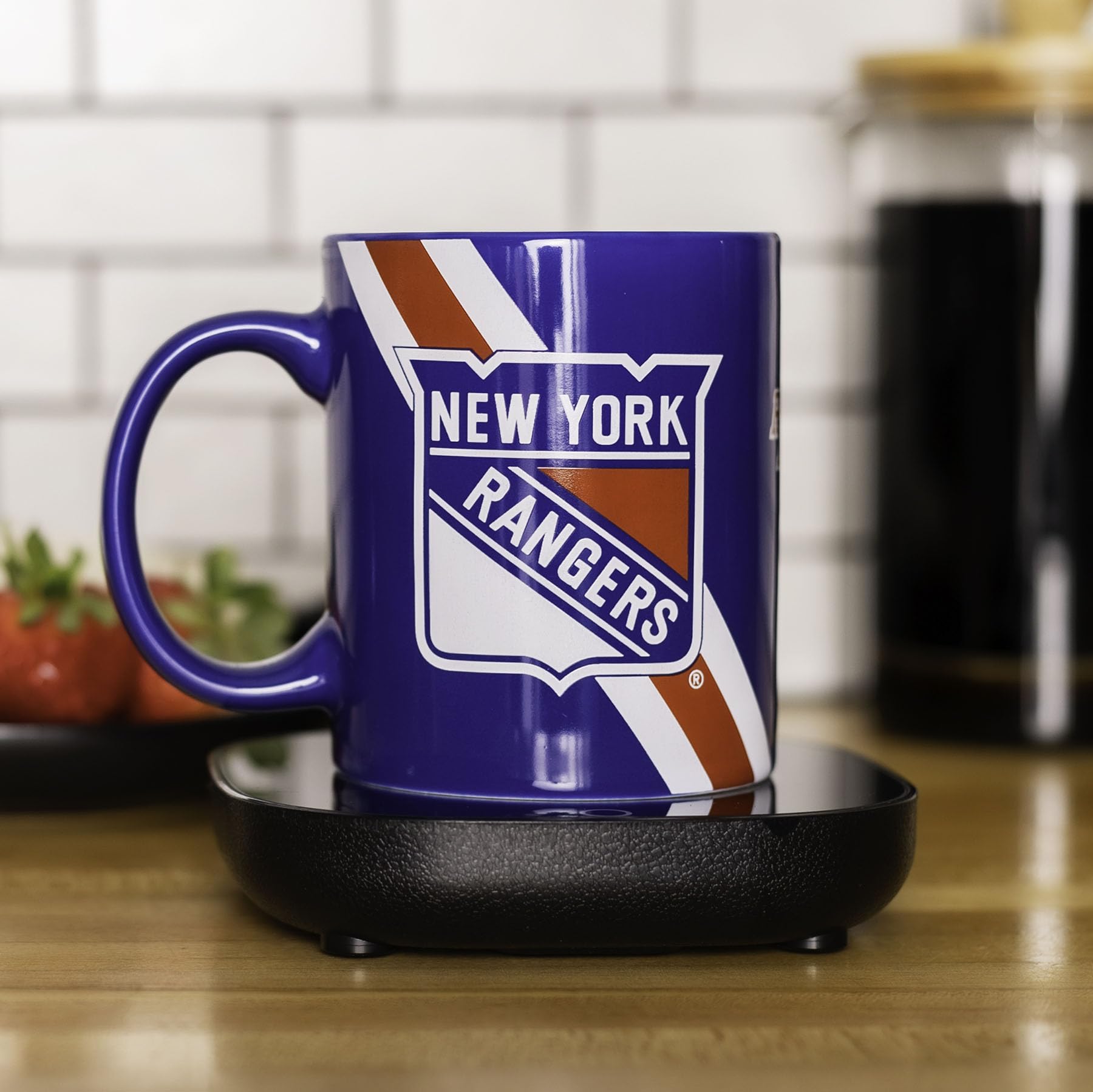 Uncanny New York Rangers Logo Mug Warmer with Mug Keeps Your Favorite Beverage Warm - Auto Shut On/Off