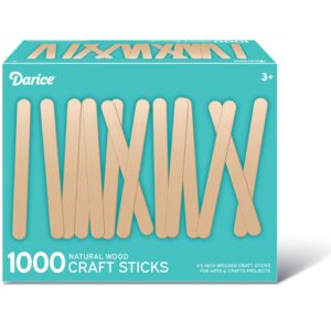 Darice 1000 Pcs Popsicle Stick, 4.5" Natural Wood Craft Sticks Supplies, Ice-Cream Stick Pop, Ages 3+