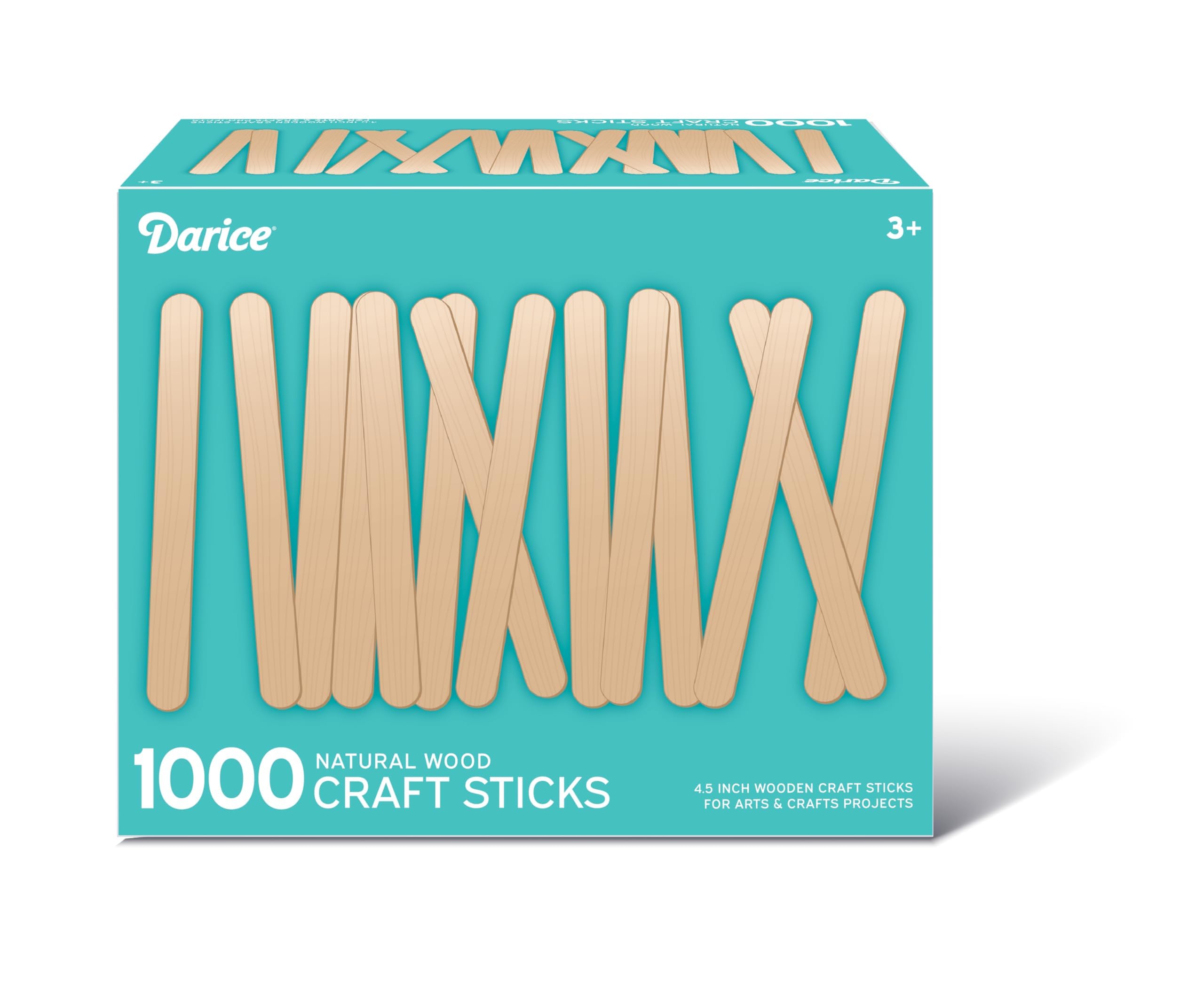 Darice 1000 Pcs Popsicle Stick, 4.5" Natural Wood Craft Sticks Supplies, Ice-Cream Stick Pop, Ages 3+