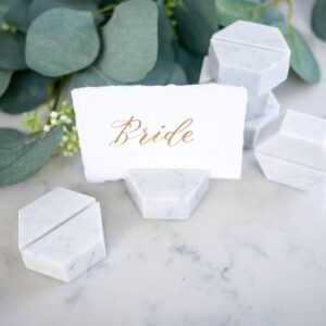 HelloPosh Marble hexagon place card holders | Escort card holders | Party favors | Photo display | Business card holder (12 Pack)