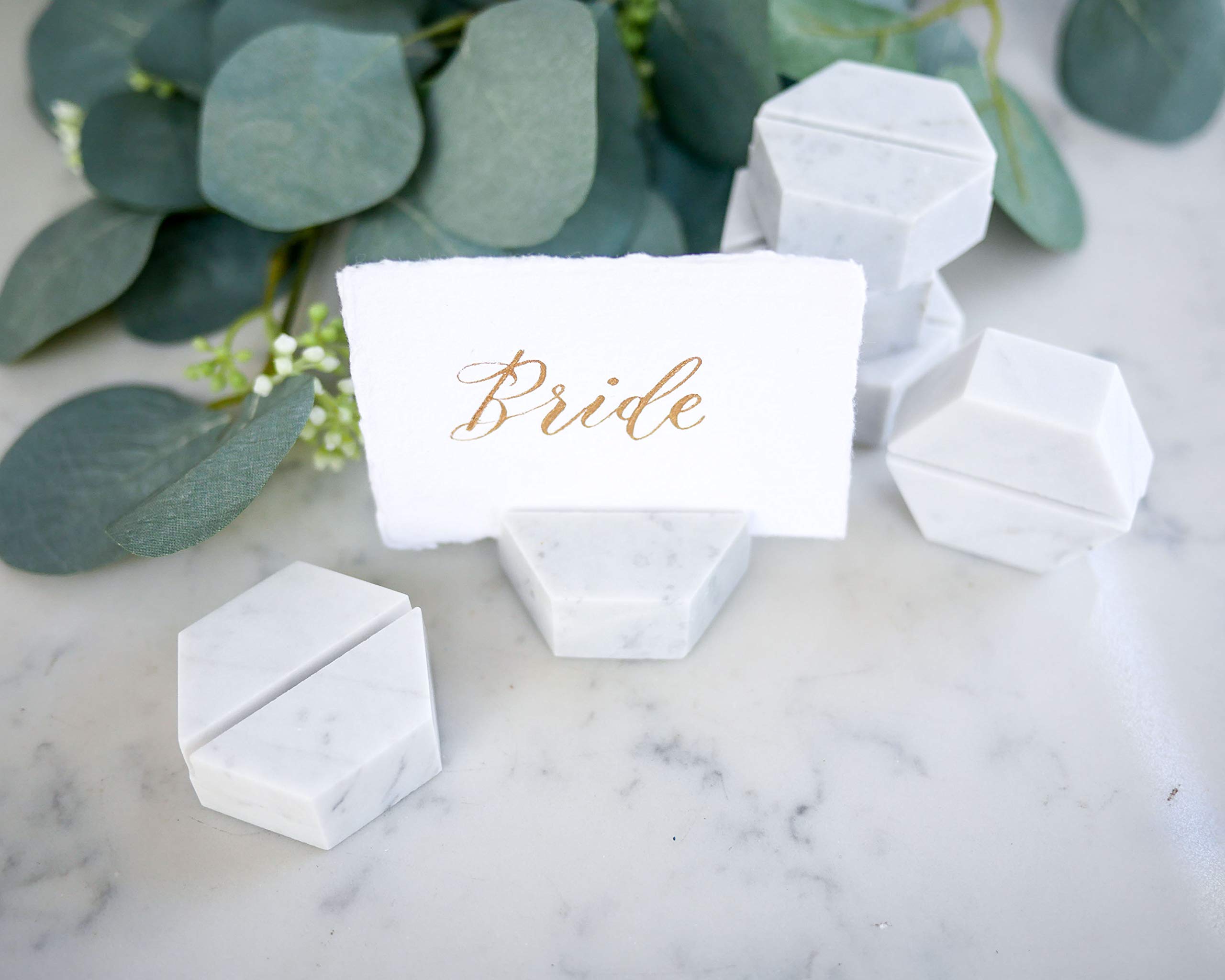 HelloPosh Marble hexagon place card holders | Escort card holders | Party favors | Photo display | Business card holder (12 Pack)