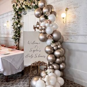 Champagne Gold and White Balloons, 60Pcs Beige White Sand Metallic Gold Pearl White Balloons for Girls, Neutral Ivory White Gold Balloons for Women Birthday Boho Wedding Engagement Party Decorations