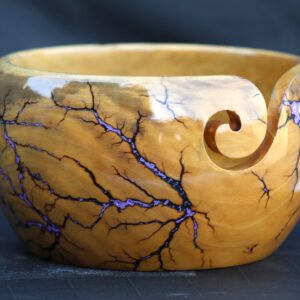 Lichtenberg Figure Yarn Bowl - Handmade Wooden Yarn Bowl for Knitting Yarn Ball Holder - Yarn Bowls with Holes Crochet Bowl Holder - Yarn Storage Bowl 7" x 4" inches (Purple-B)