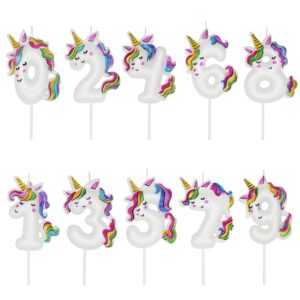 DERVENTA Birthday Candle Number White Unicorn Themed Party Decorations Beautiful Cake Topper 1 Piece (Unicorn Number 6)