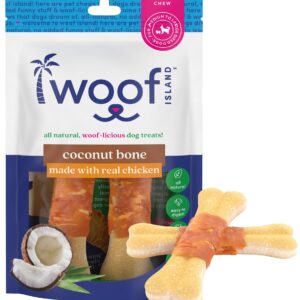 Woof Island Coconut Dog Bones - Premium, All Natural Coconut Dog Treats - Healthy Puppy Treats & Vitamin Rich Rawhide Free Dog Chews - (with Real Chicken)