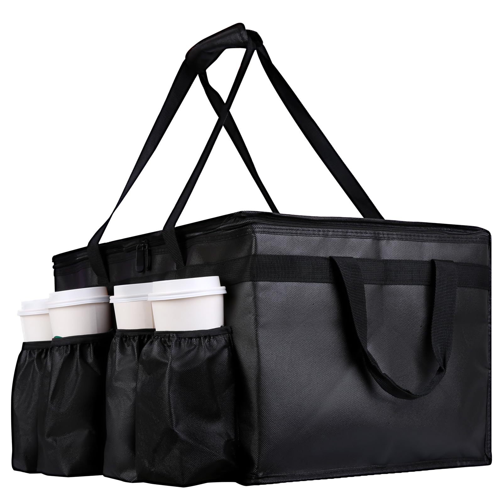 Catering Bag for doordash 22x14x13 hot Boxes Insulated Food Delivery Bag with Cup Holders/Drink Carriers Premium XXL, Great for Beverages, Grocery, Pizza, Commercial Quality Hot and Cold