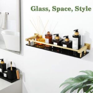 Alise Bathroom Glass Shelf, Stainless Steel Tempered Glass Shelves for Bathroom, 20-inch Modern Bathroom Floating Shelves Wall Mounted, Brushed Gold