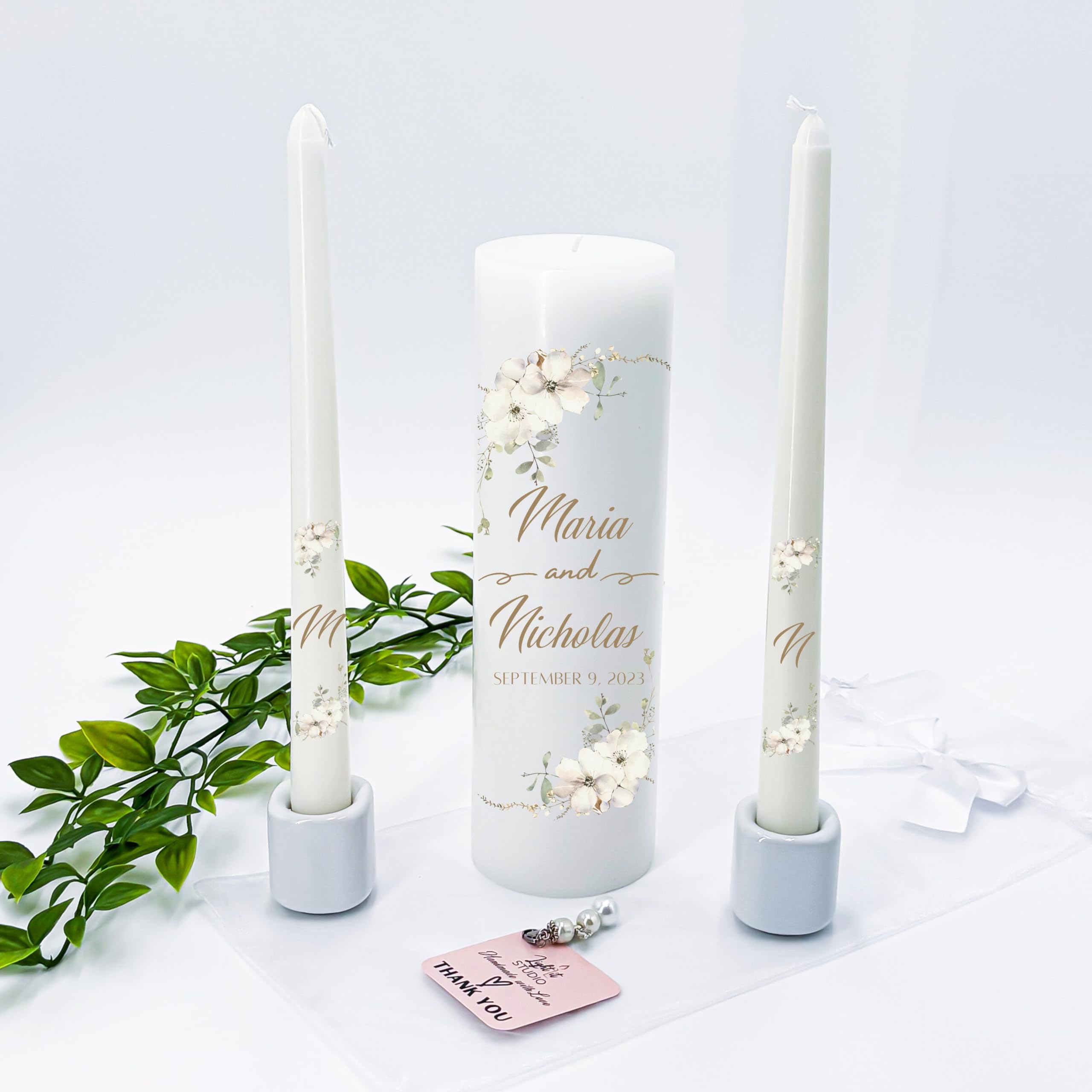 Unity Candles for Wedding, Unity Set, Custom and Personalized Pillar and Taper Candles, Unscented White Premium Wax, Religious and Wedding Ceremony, Special Events