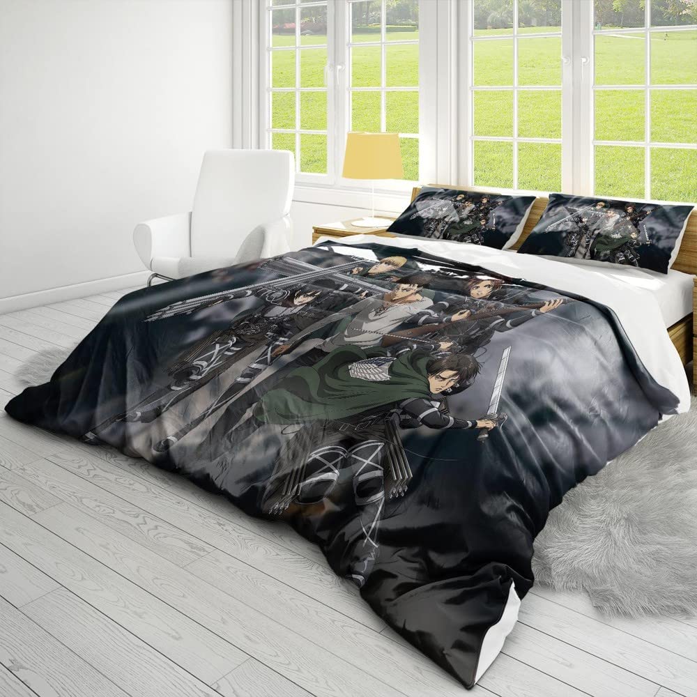 Attack on Giant Anime Soft 3D Printed Duvet Cover Bedding Set with Comforter Cover 3 Piece Set Includes 2 Pillowcases and 1 Duvet Cover Machine Washable (03,Twin (68"x86"))