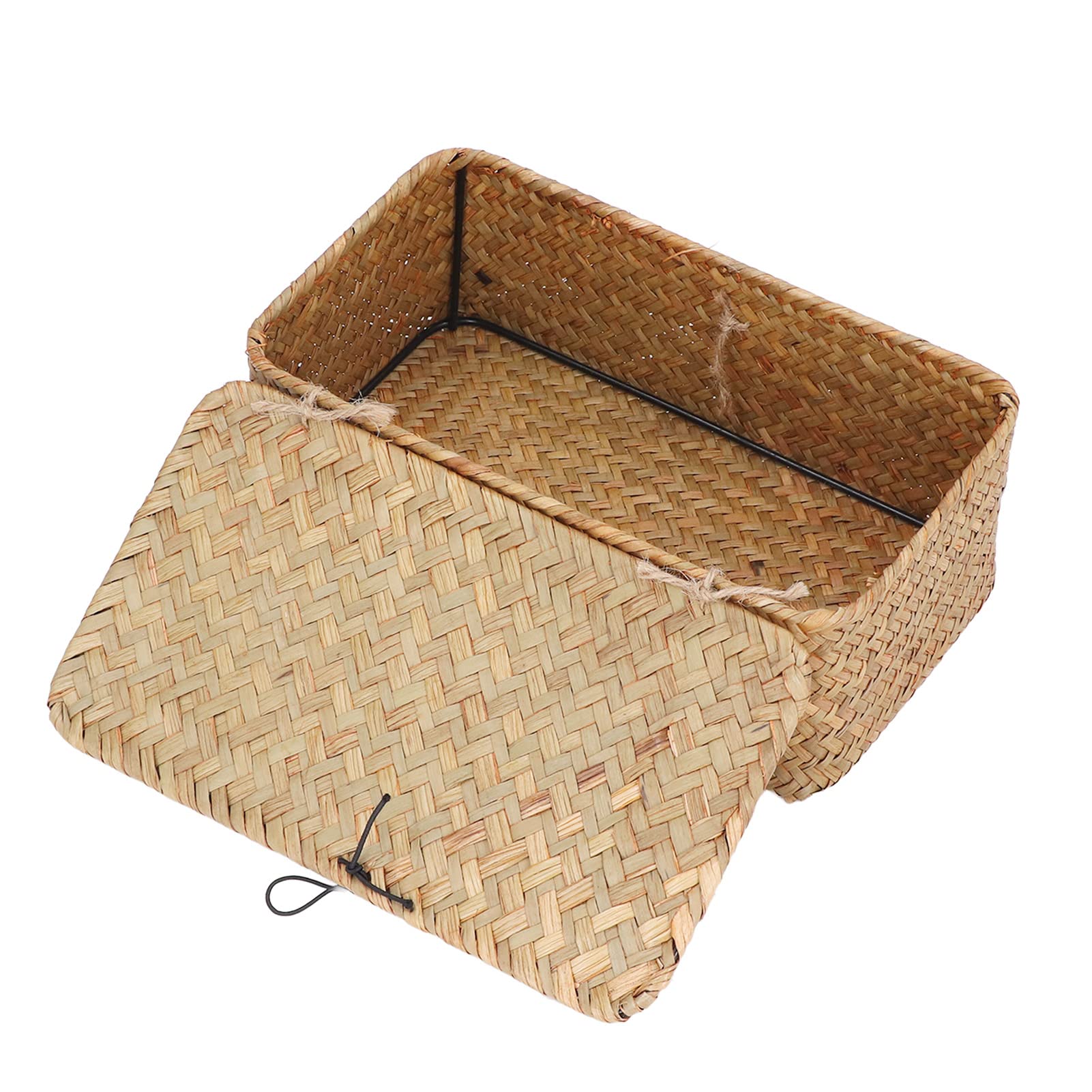 LAVEN Woven Rectangular Basket Bins, Simple Seagrass Storage Basket with Lid for Office (M)