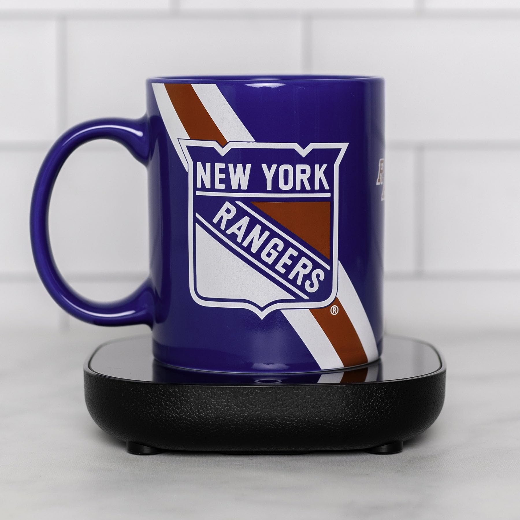 Uncanny New York Rangers Logo Mug Warmer with Mug Keeps Your Favorite Beverage Warm - Auto Shut On/Off