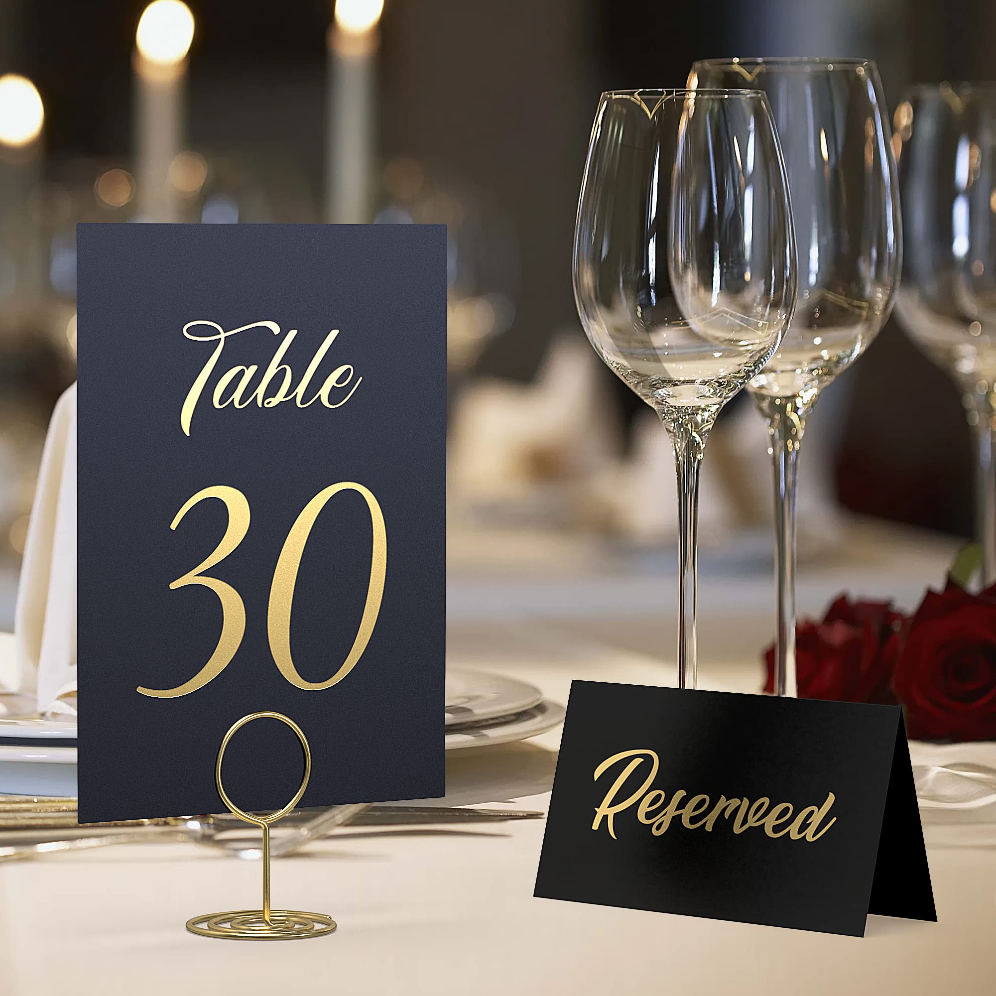 10 Pack Black Reserved Table Signs with Black Table Numbers 1-30 (4x6 inch)