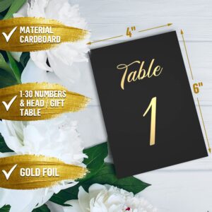 10 Pack Black Reserved Table Signs with Black Table Numbers 1-30 (4x6 inch)