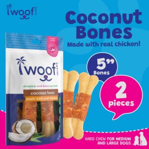 Woof Island Coconut Dog Bones - Premium, All Natural Coconut Dog Treats - Healthy Puppy Treats & Vitamin Rich Rawhide Free Dog Chews - (with Real Chicken)