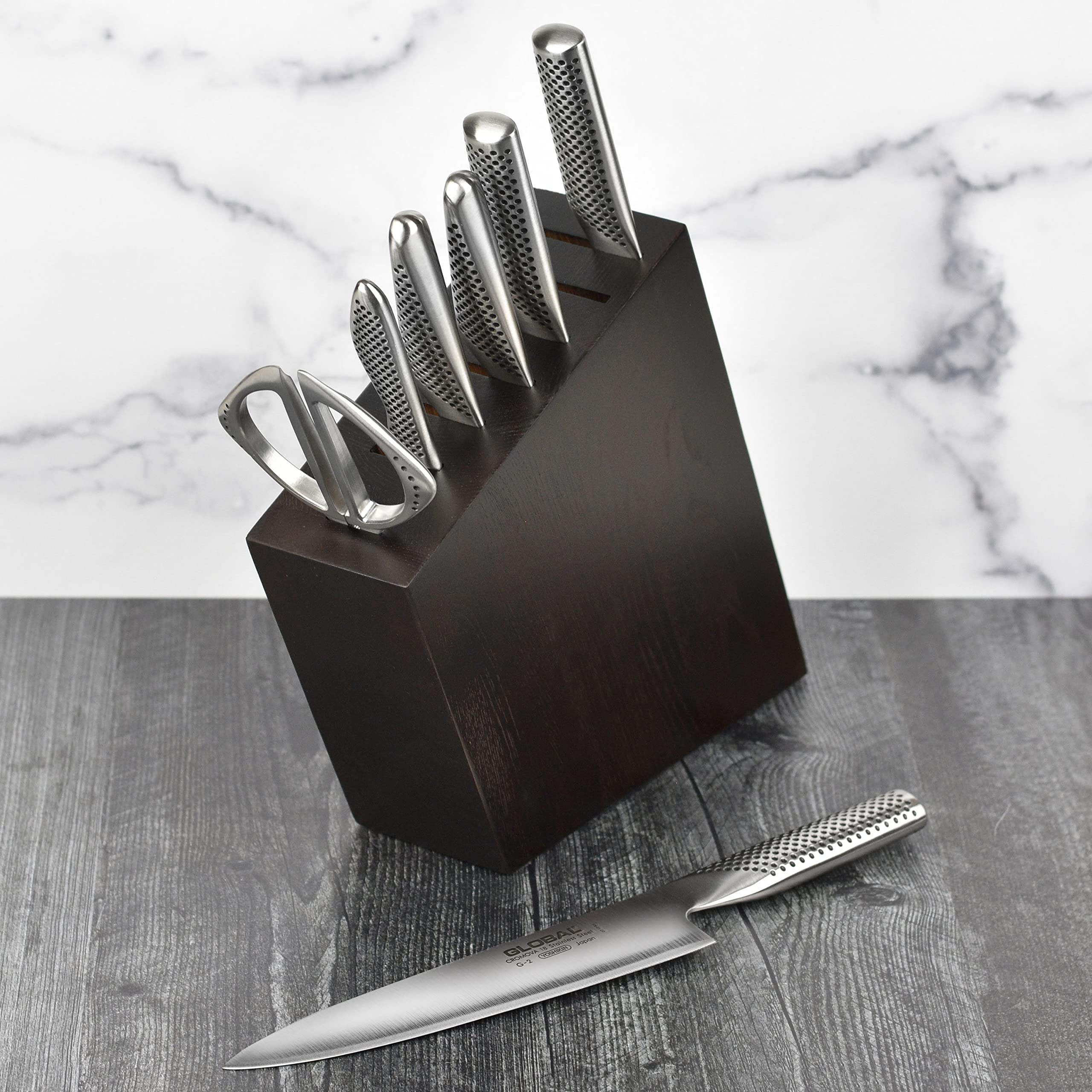 Global 8 Piece Knife Set with Walnut Block