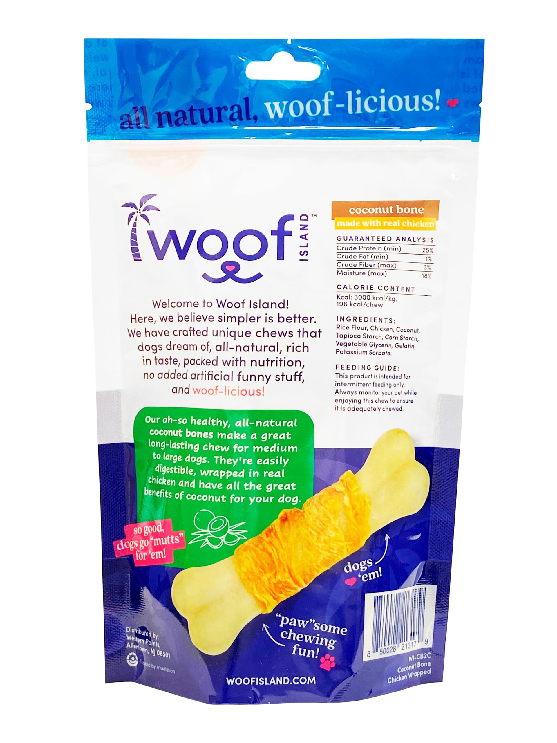 Woof Island Coconut Dog Bones - Premium, All Natural Coconut Dog Treats - Healthy Puppy Treats & Vitamin Rich Rawhide Free Dog Chews - (with Real Chicken)