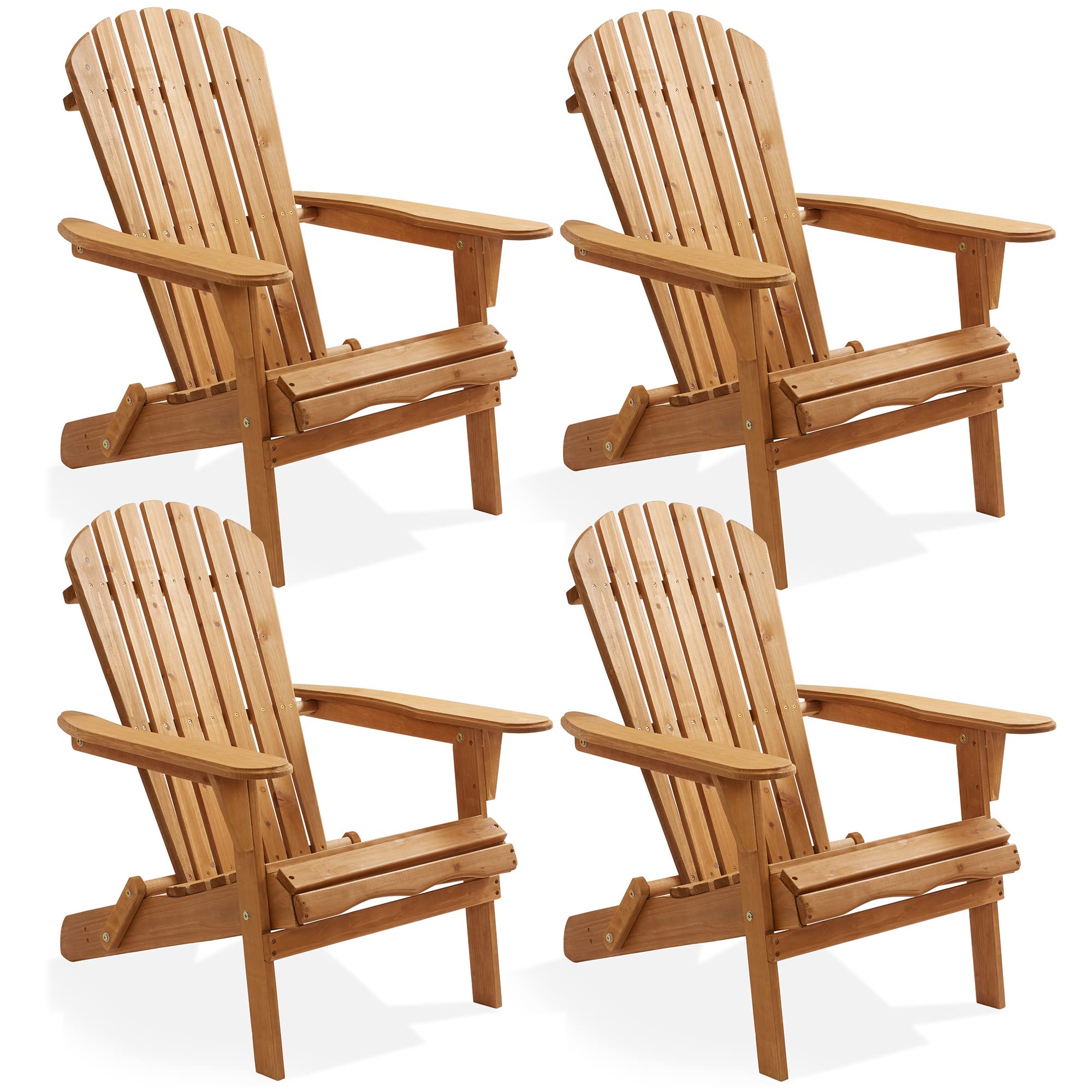 Casafield Folding Adirondack Chair, Set of 4 Cedar Wood Outdoor Fire Pit Lounge Chairs for Patio, Deck, Yard, Lawn and Garden Seating, Partially Pre-Assembled - Natural