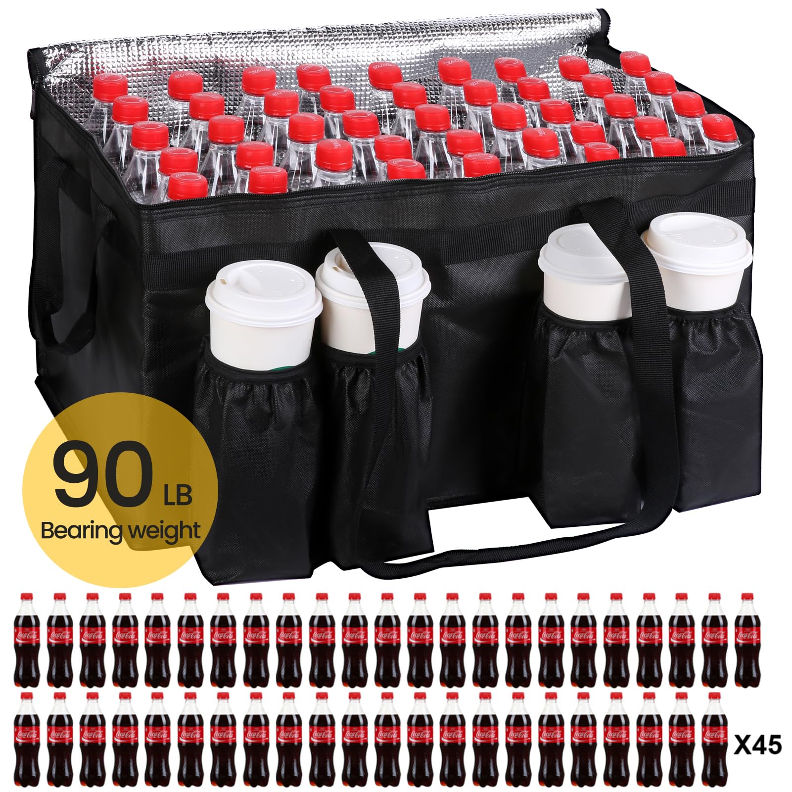 Catering Bag for doordash 22x14x13 hot Boxes Insulated Food Delivery Bag with Cup Holders/Drink Carriers Premium XXL, Great for Beverages, Grocery, Pizza, Commercial Quality Hot and Cold