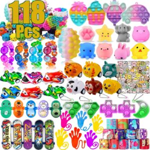 118 pcs party favors for kids, pop fidget toys, treasure box toys, classroom prizes, pinata filler goodie bag stuffers, treasure chest, carnival prize box toys for boys girls 4-8-12