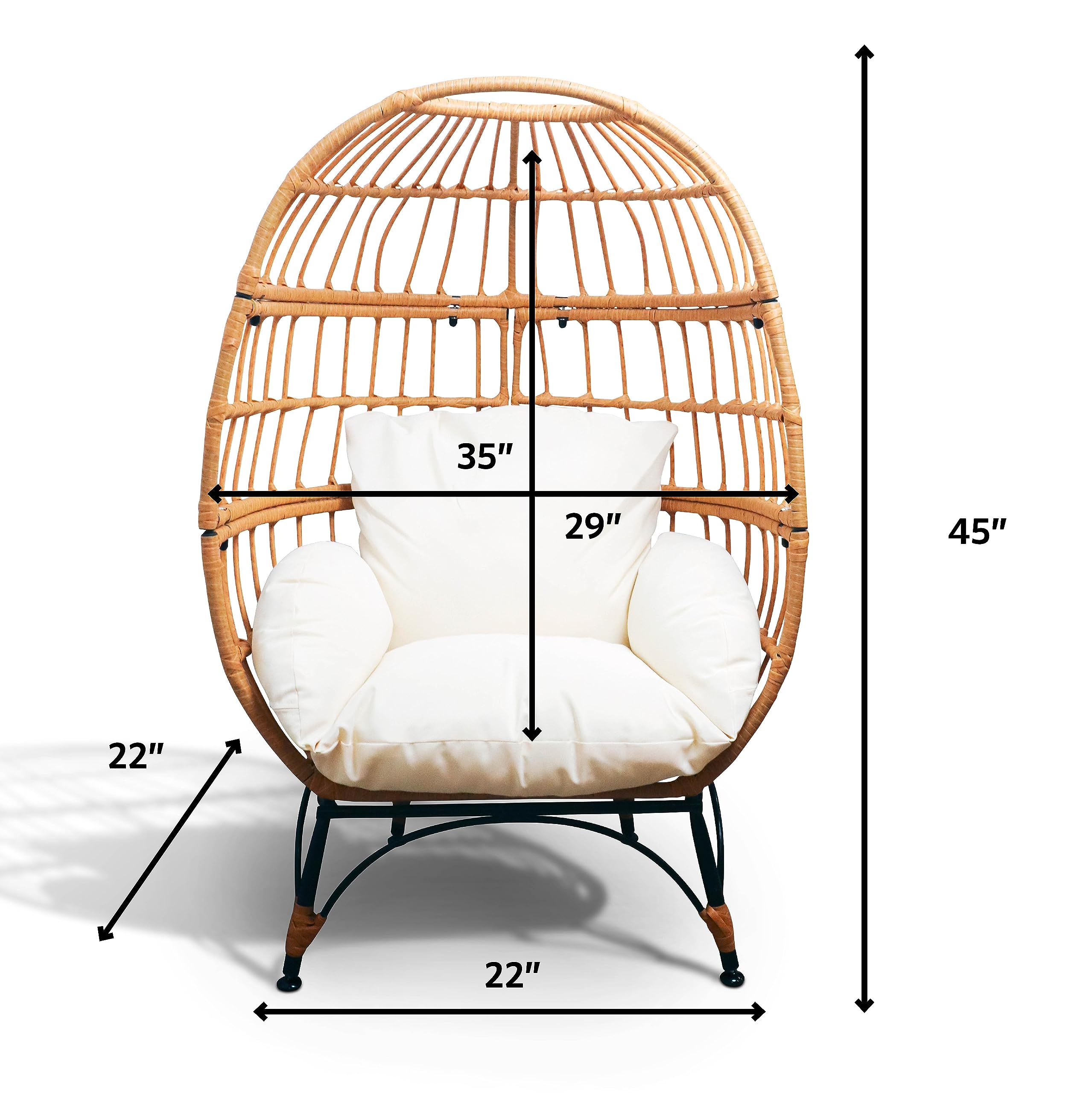 Kids Size Wicker Egg Chair, Indoor Outdoor Patio Backyard Deck Lounger Bubble Seat, With Cushion, Room & Home Décor - Chair Measures 22” x 29” x 35” Floor To Top Height - 45”, Weight Capacity 250 lbs.