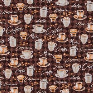 coffee print cotton calico fabric (1 yard) – printed sewing fabric by the yard – lightweight precut fabric for sewing clothes, homeware, & other accessories – diy craft fabric