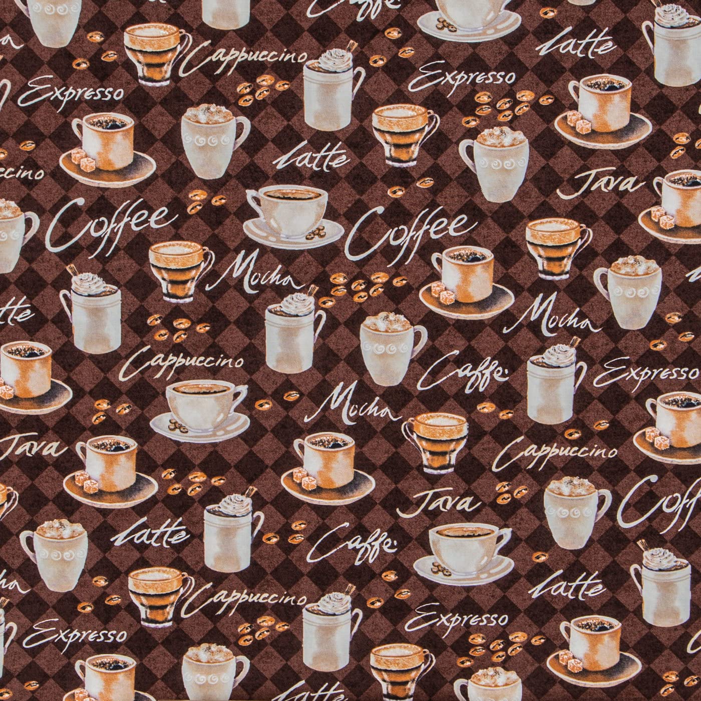 Coffee Print Cotton Calico Fabric (1 Yard) – Printed Sewing Fabric by The Yard – Lightweight Precut Fabric for Sewing Clothes, Homeware, & Other Accessories – DIY Craft Fabric