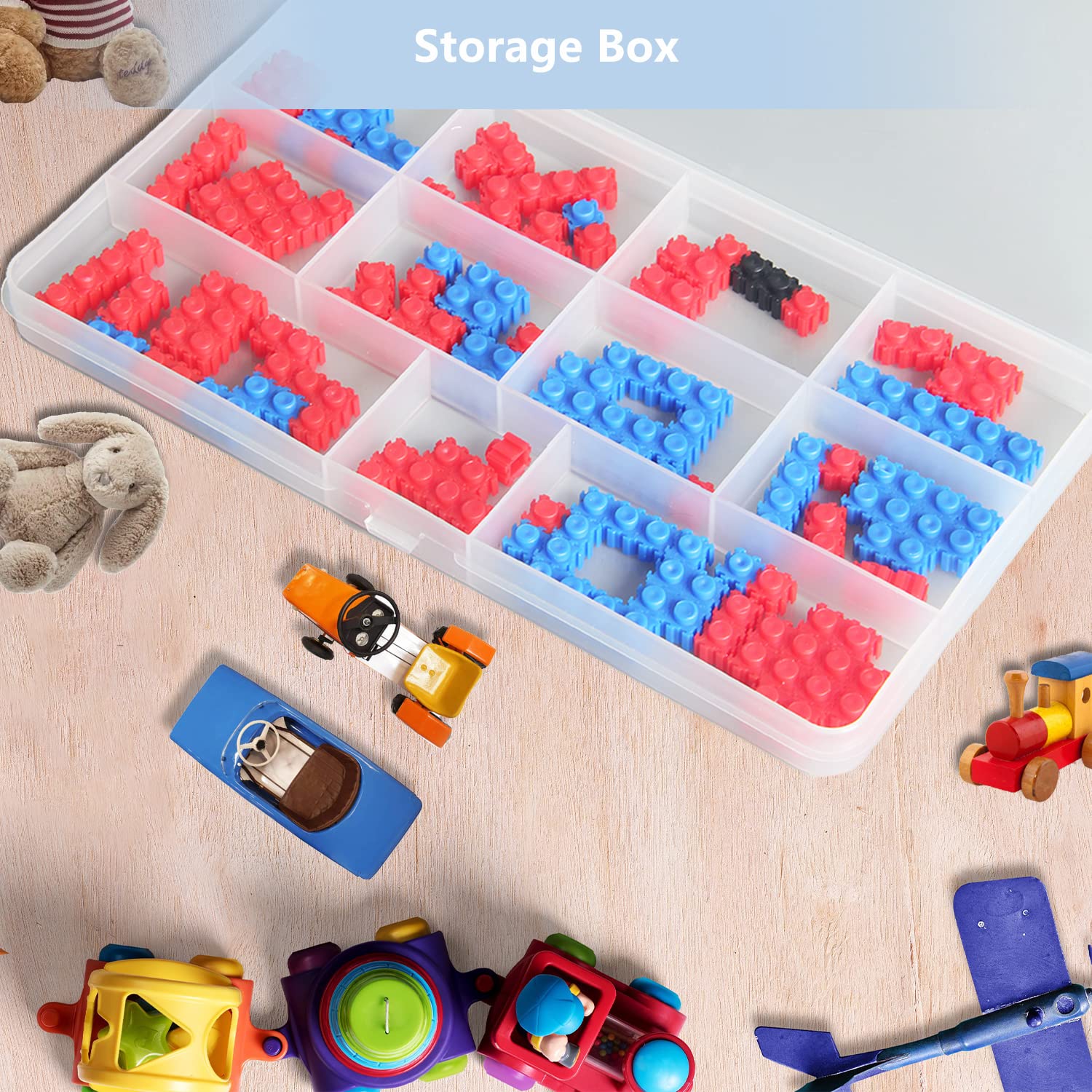 CAZCAL 11 Grids Clear Plastic Organizer Box Container Craft Storage Suitable for Beads Organizer Art DIY Crafts Jewelry Fishing Tools Rock Collection Kite String with 1 Sheet Label Sticker