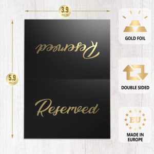 10 Pack Black Reserved Table Signs with 10 Gold Table Cards Holders